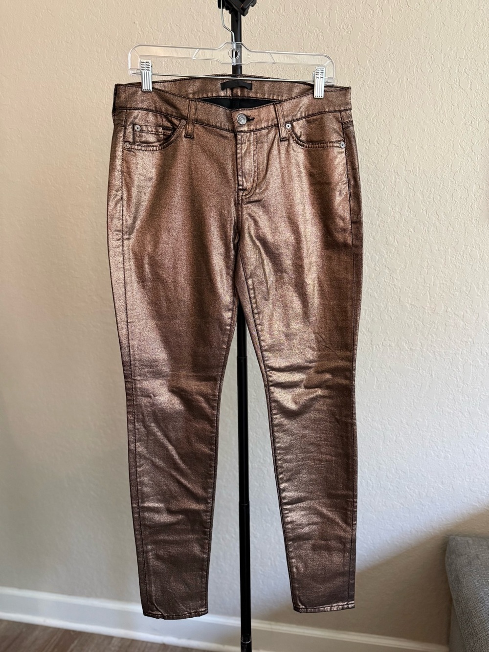 7 For All Mankind Copper Metallic Bronze Skinny Jeans - 30 - Picture 9 of 16
